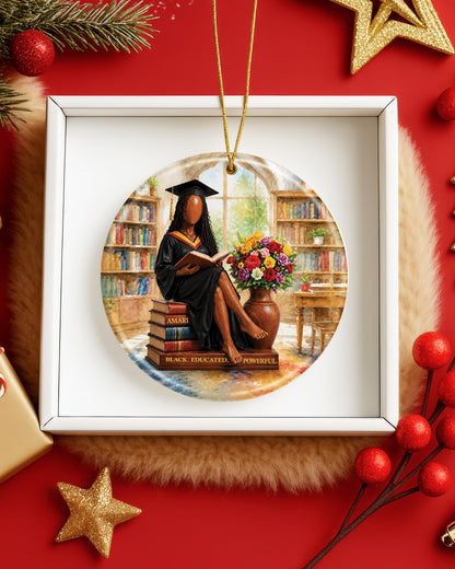 Black Woman Graduation Reading Christmas Ornament – Educated & Proud