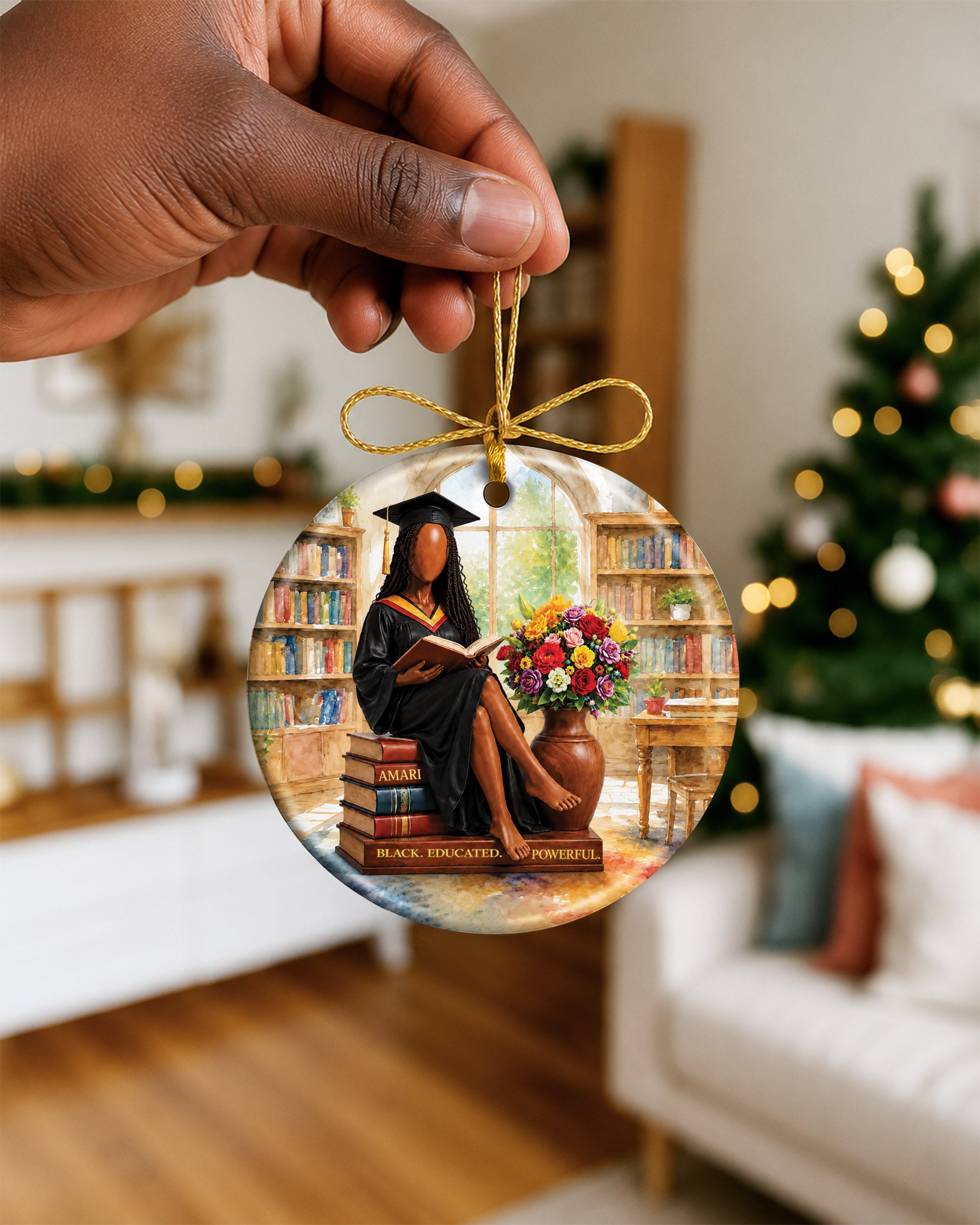 Black Woman Graduation Reading Christmas Ornament – Educated & Proud