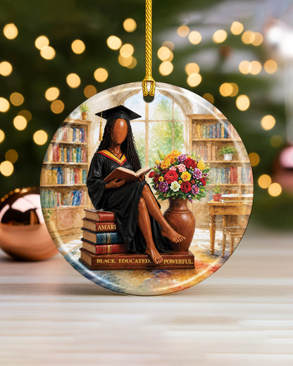 Black Woman Graduation Reading Christmas Ornament – Educated & Proud