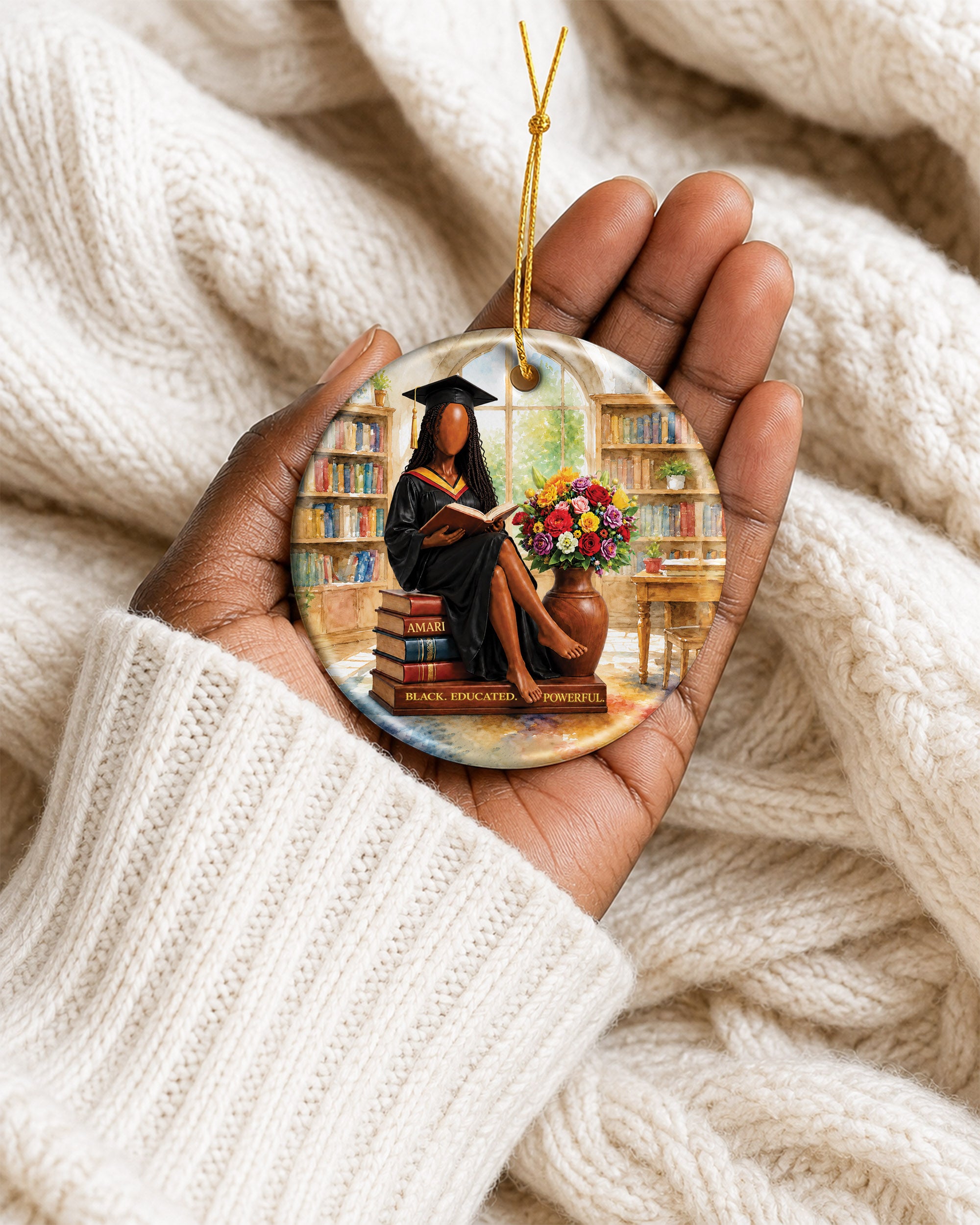 Black Woman Graduation Reading Christmas Ornament – Educated & Proud