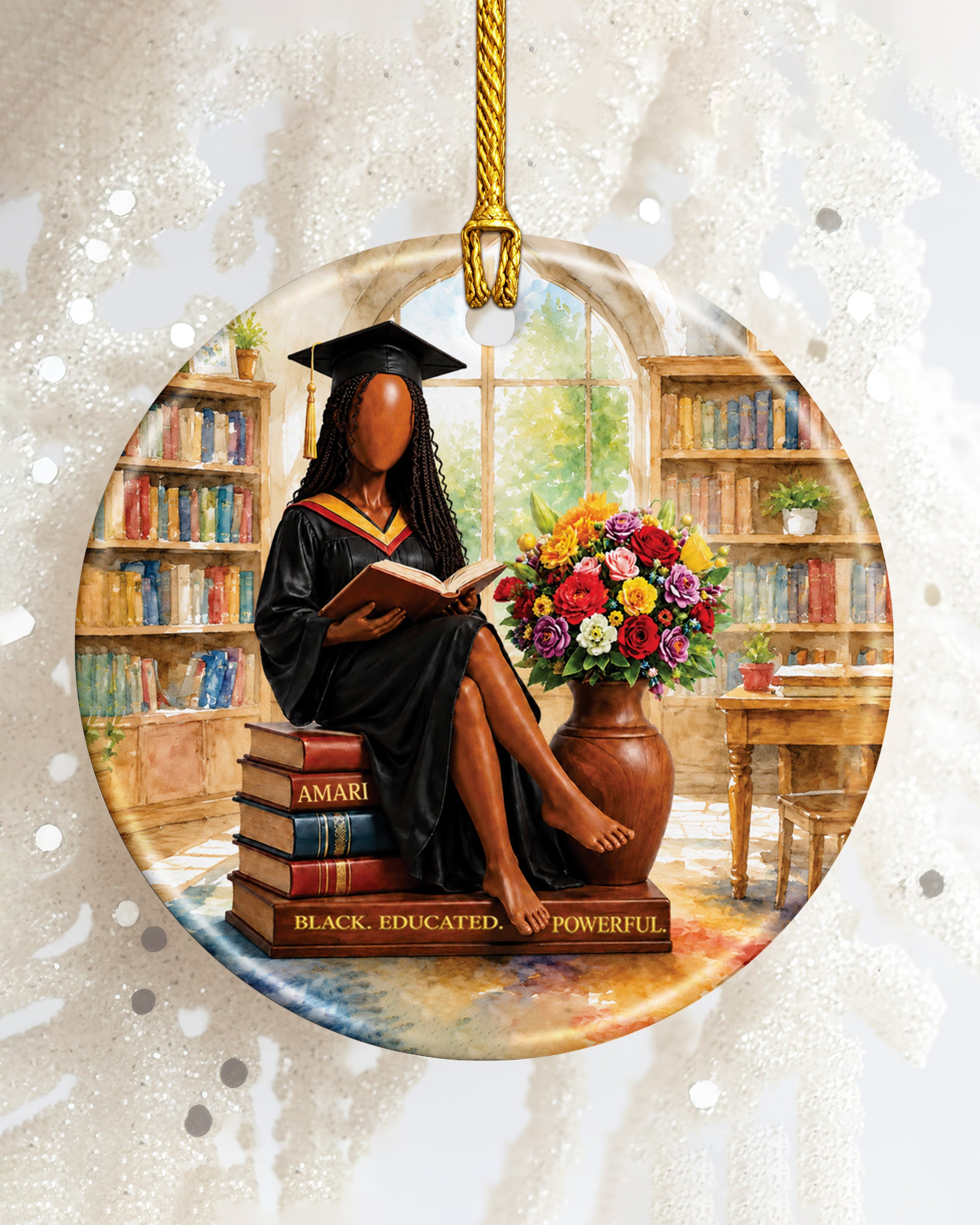 Black Woman Graduation Reading Christmas Ornament – Educated & Proud