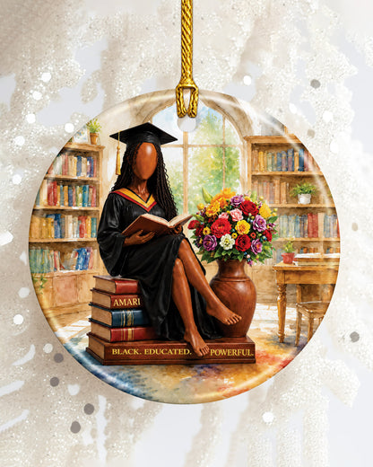 Black Woman Graduation Reading Christmas Ornament – Educated & Proud