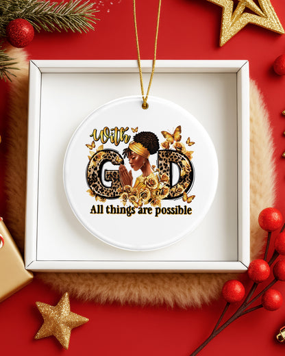 With God All Things Possible Ornament Black Woman Tree Decor