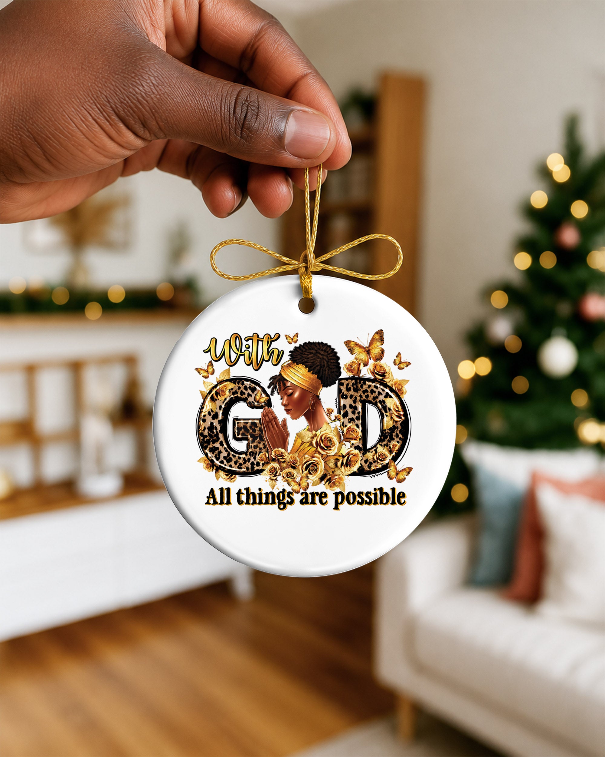 With God All Things Possible Ornament Black Woman Tree Decor