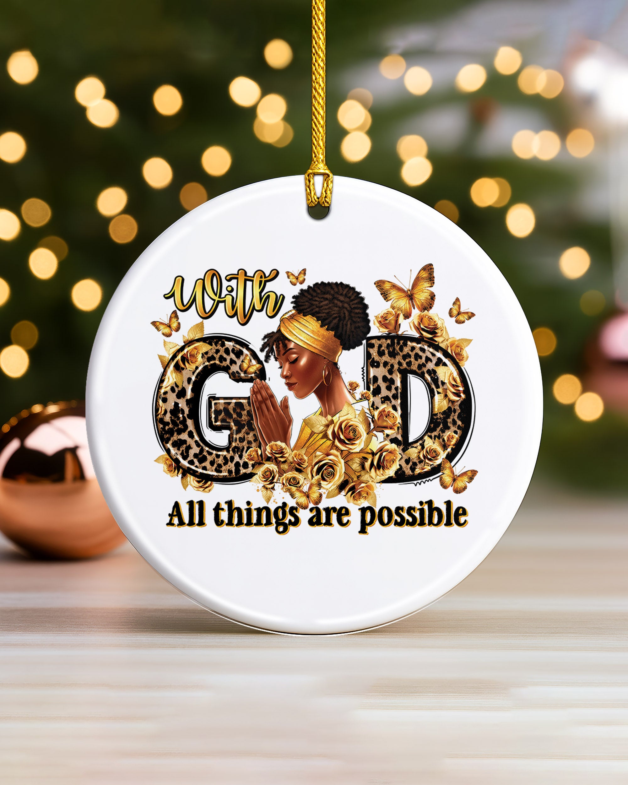 With God All Things Possible Ornament Black Woman Tree Decor