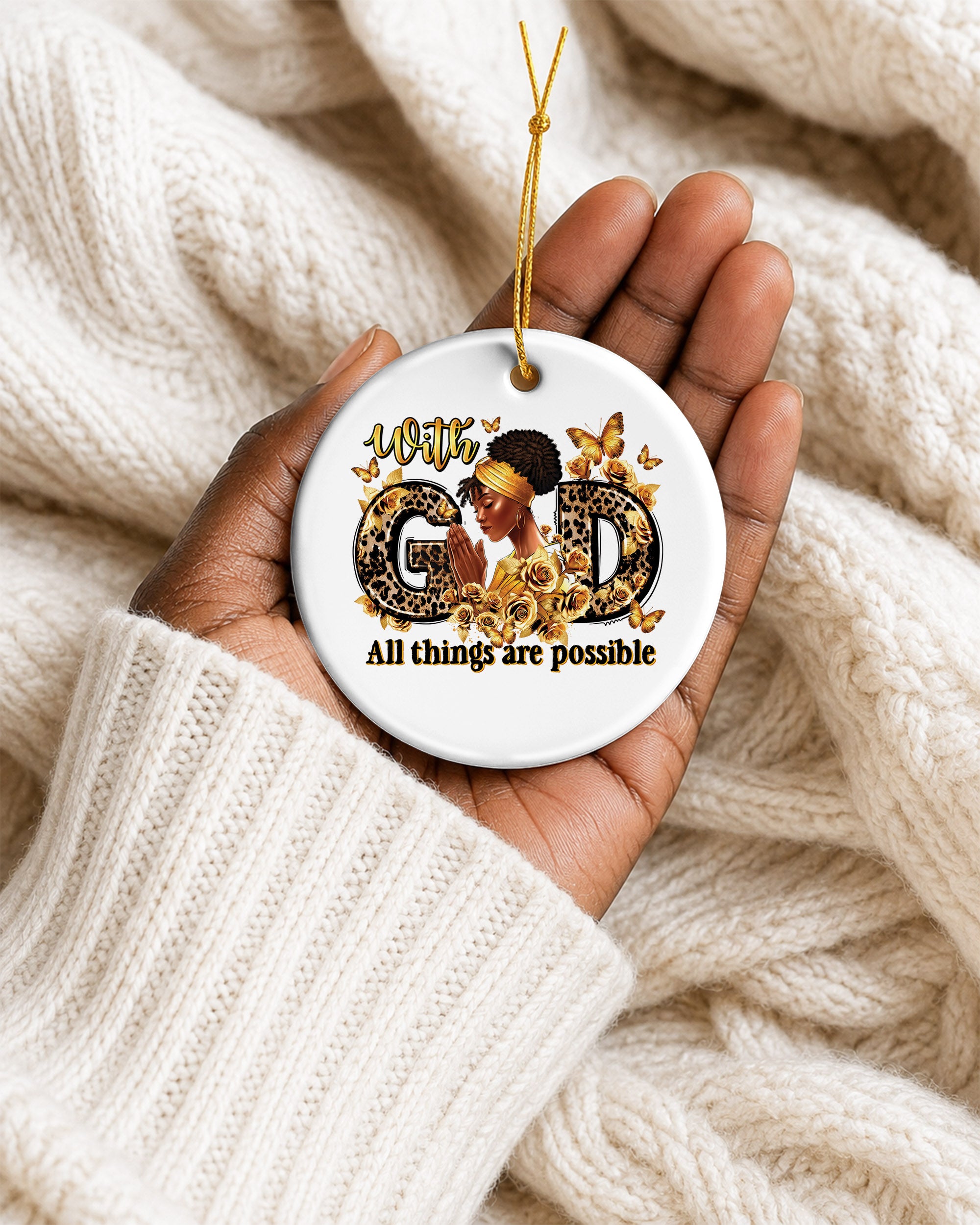 With God All Things Possible Ornament Black Woman Tree Decor