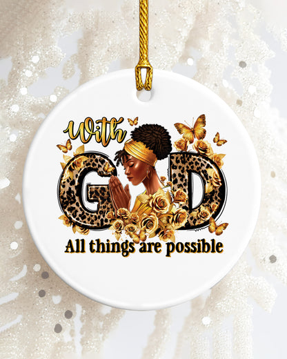 With God All Things Possible Ornament Black Woman Tree Decor
