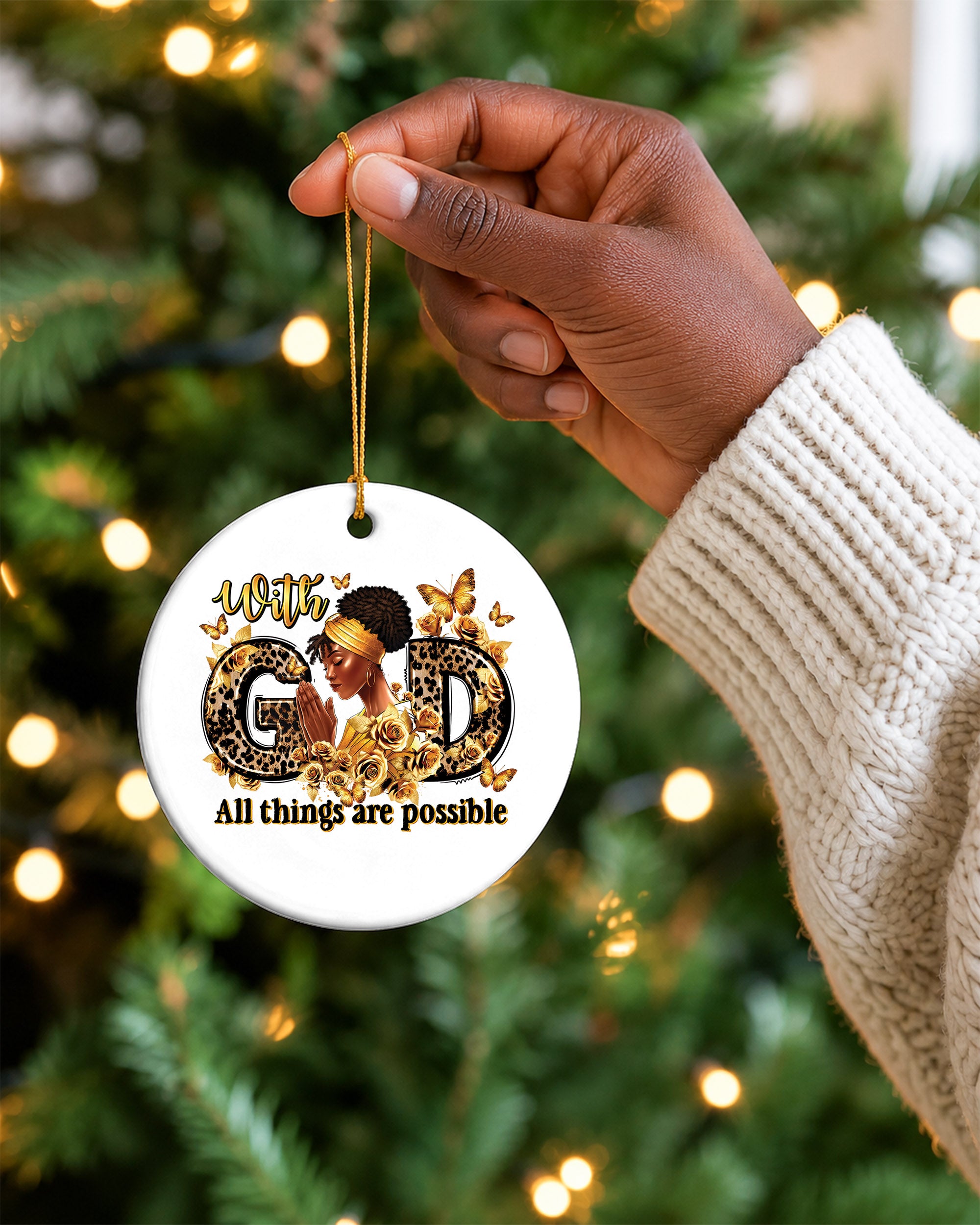 With God All Things Possible Ornament Black Woman Tree Decor