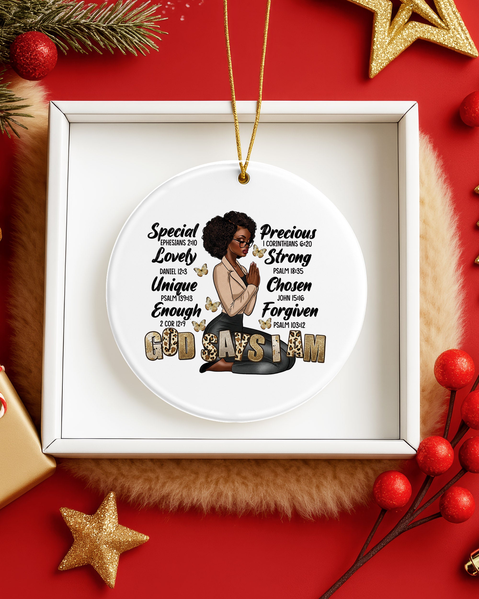 God Says I Am Ornament Black Woman Scripture Christmas Decor