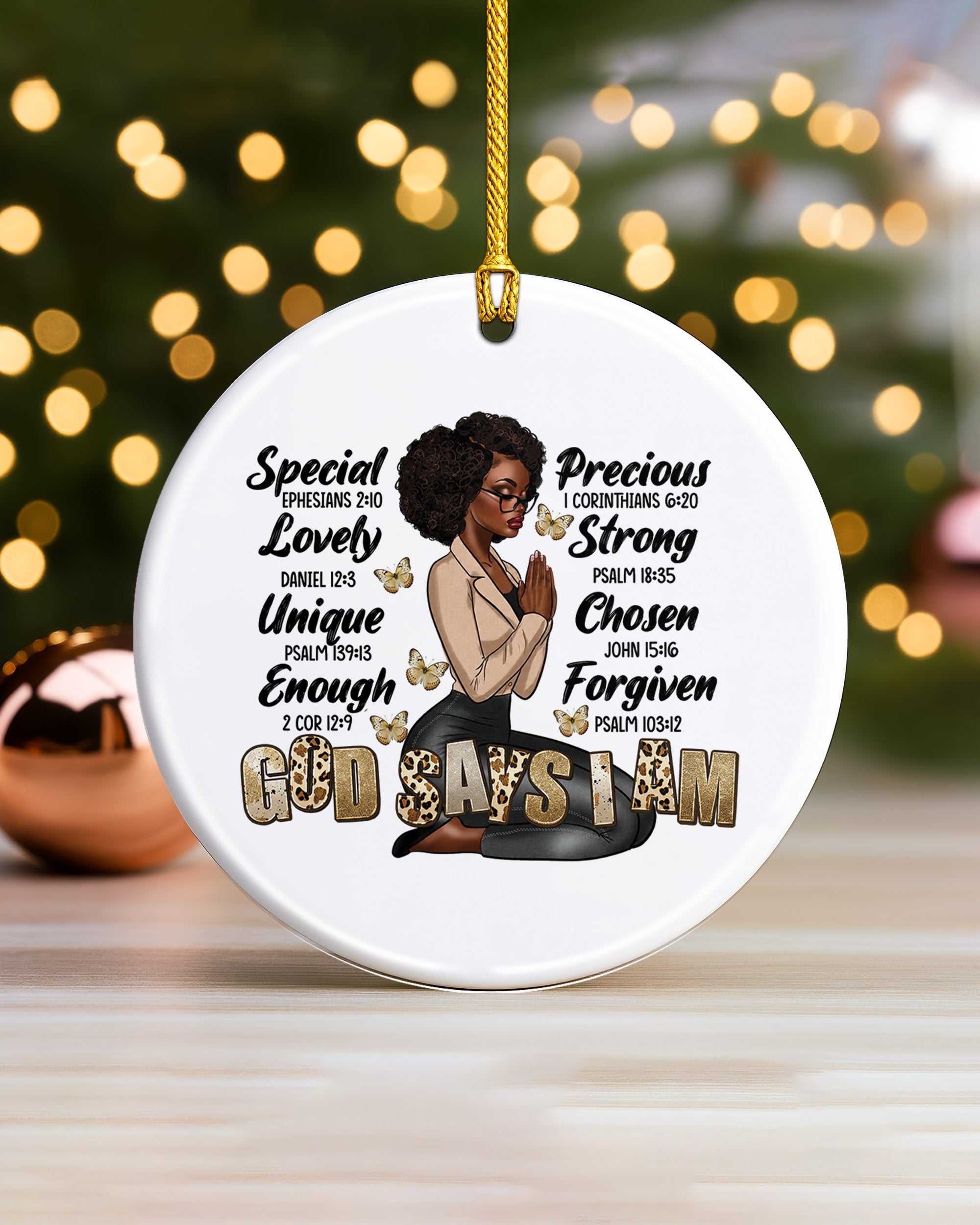 God Says I Am Ornament Black Woman Scripture Christmas Decor