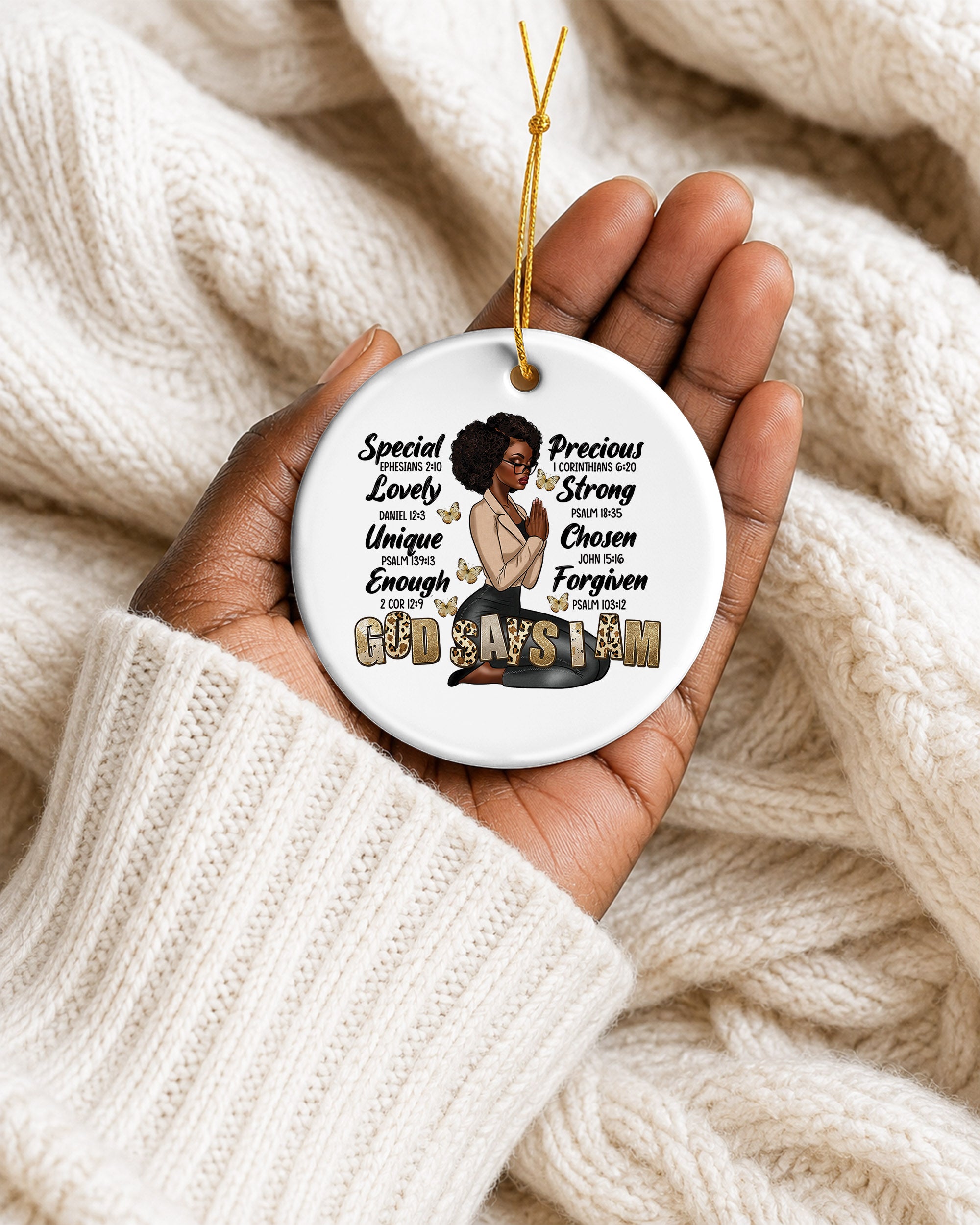 God Says I Am Ornament Black Woman Scripture Christmas Decor