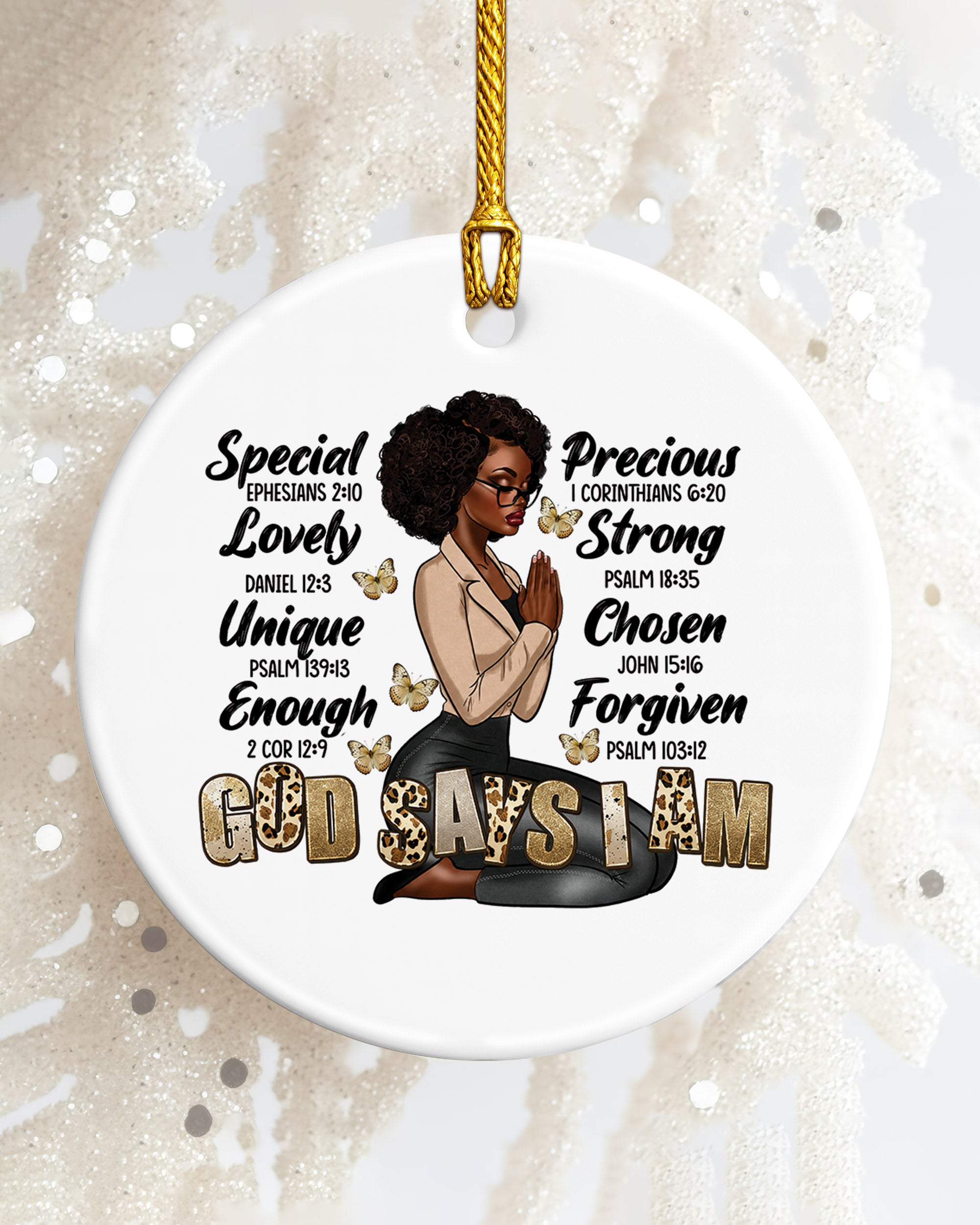 God Says I Am Ornament Black Woman Scripture Christmas Decor