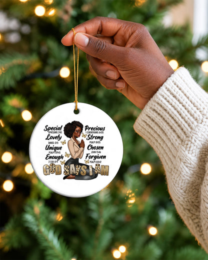 God Says I Am Ornament Black Woman Scripture Christmas Decor