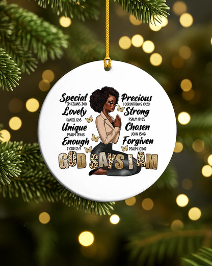 God Says I Am Ornament Black Woman Scripture Christmas Decor