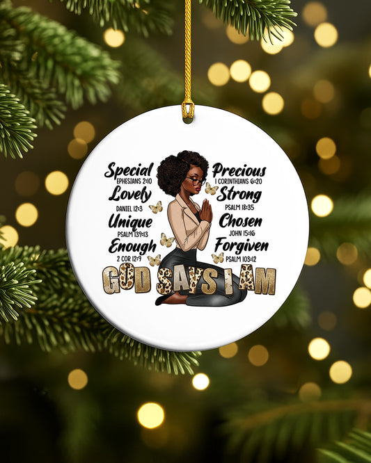 God Says I Am Ornament Black Woman Scripture Christmas Decor
