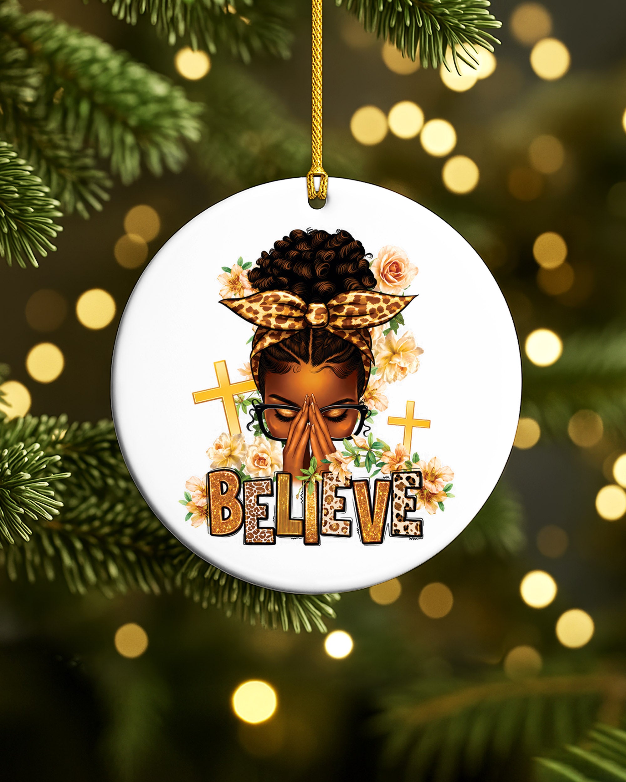 Black Woman Believe Ornament - African American Faith Christmas Keepsake