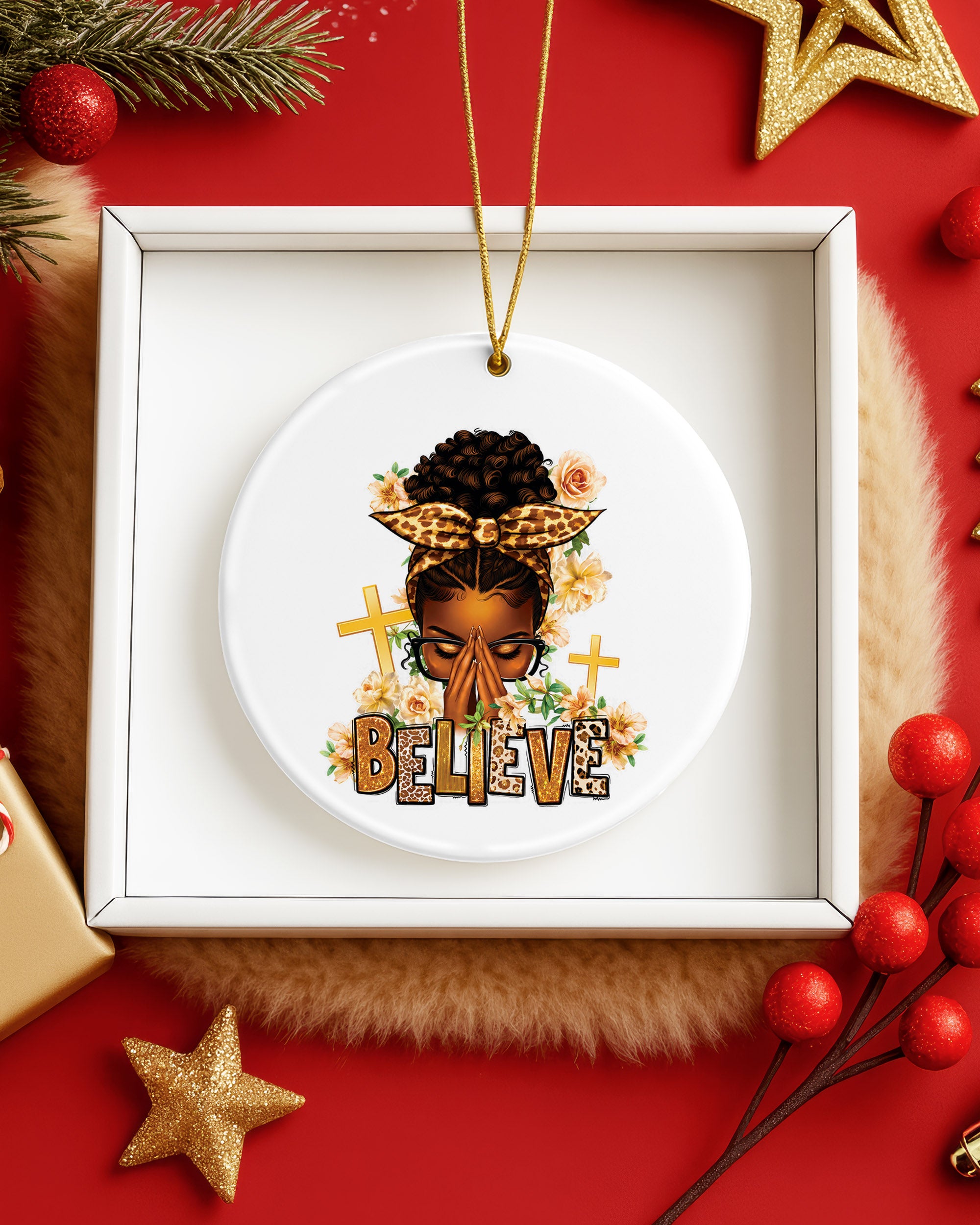 Black Woman Believe Ornament - African American Faith Christmas Keepsake