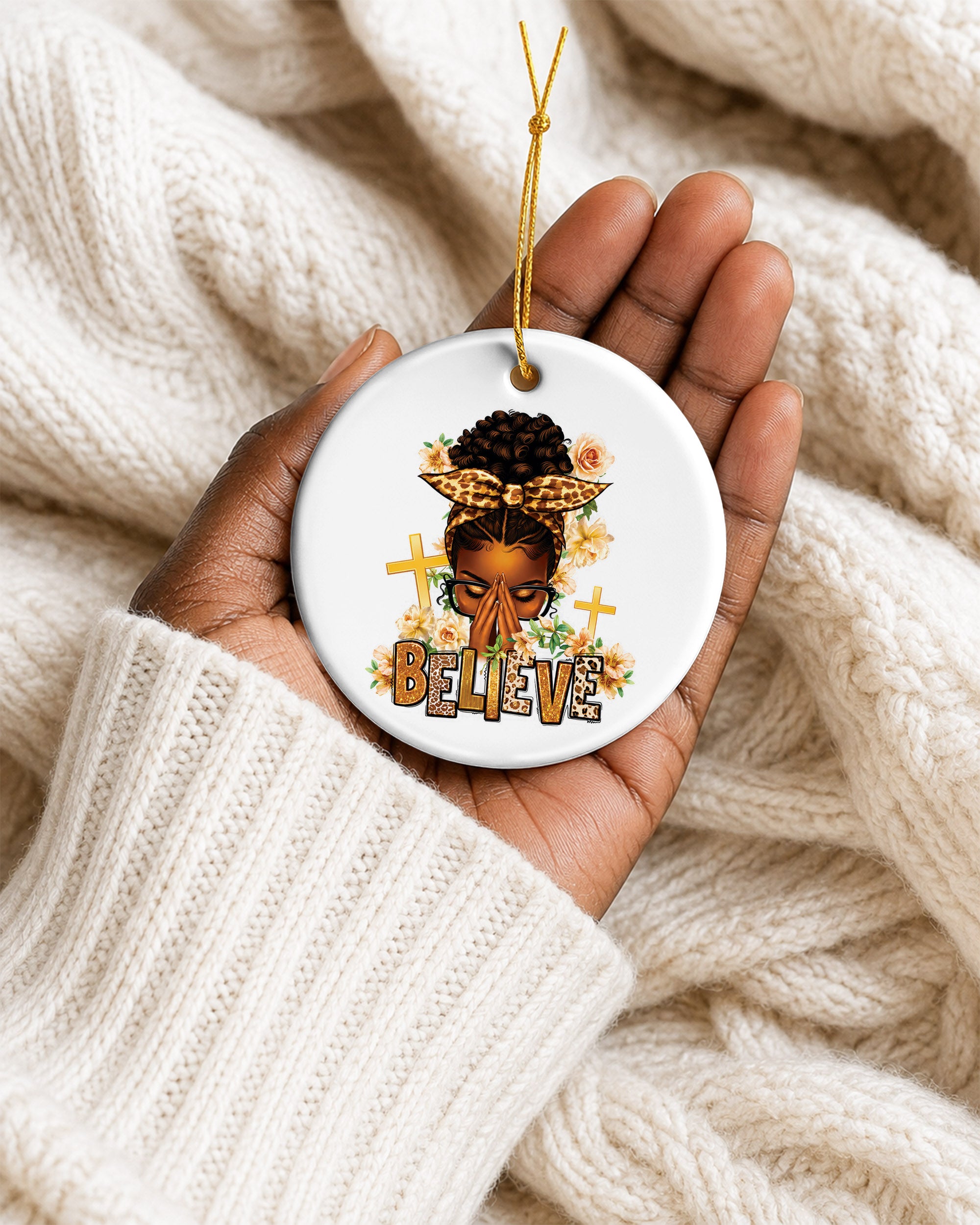 Black Woman Believe Ornament - African American Faith Christmas Keepsake