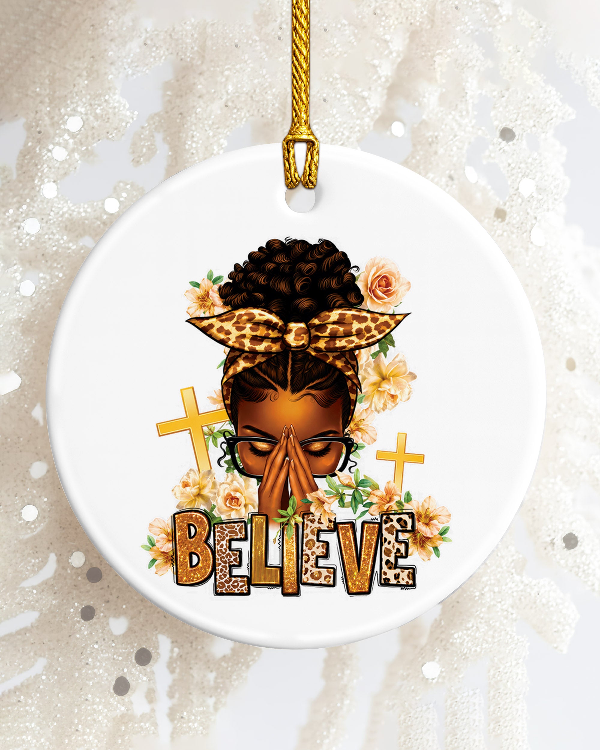 Black Woman Believe Ornament - African American Faith Christmas Keepsake