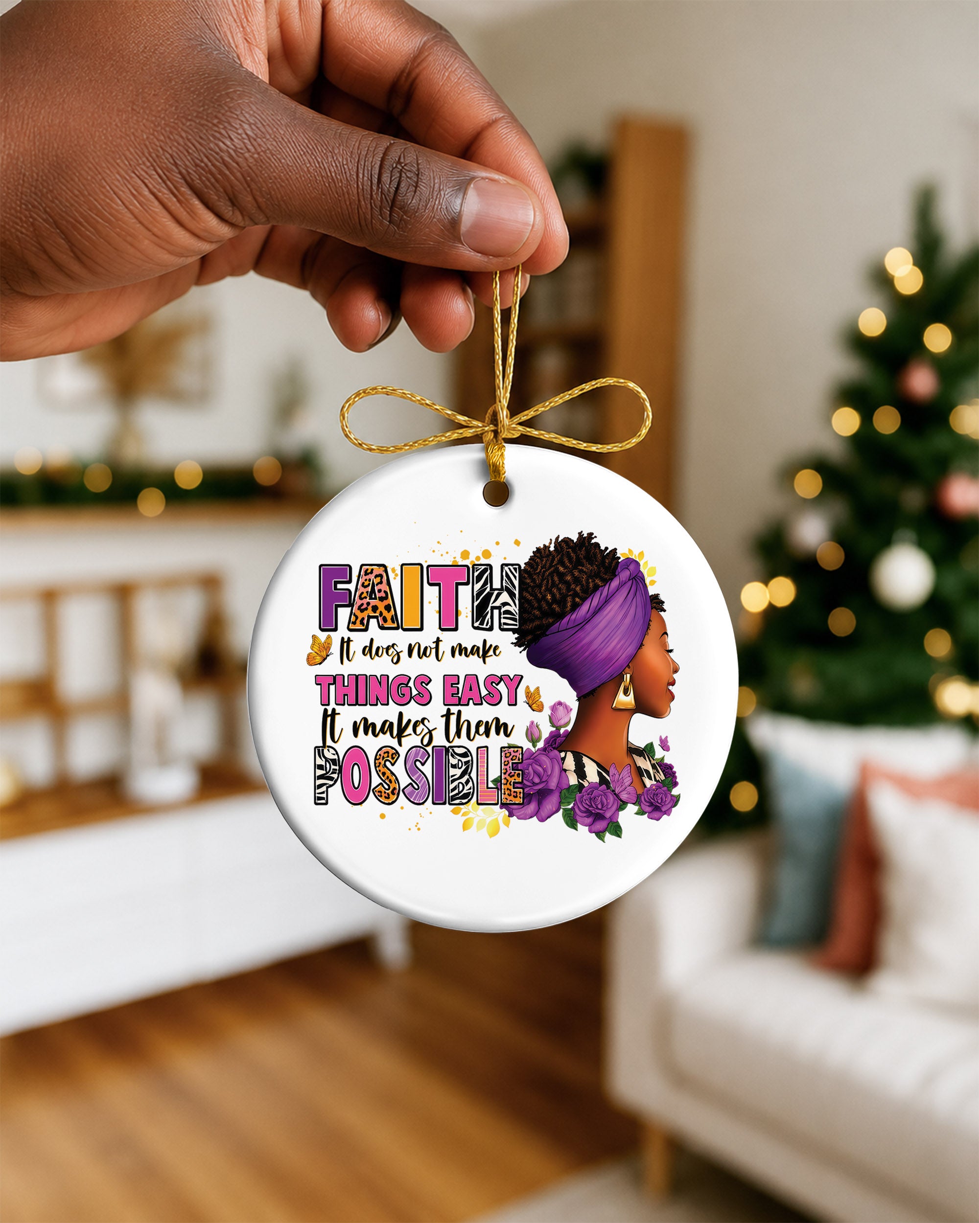 Faith Makes Them Possible Ornament Afro Black Woman Tree Decor