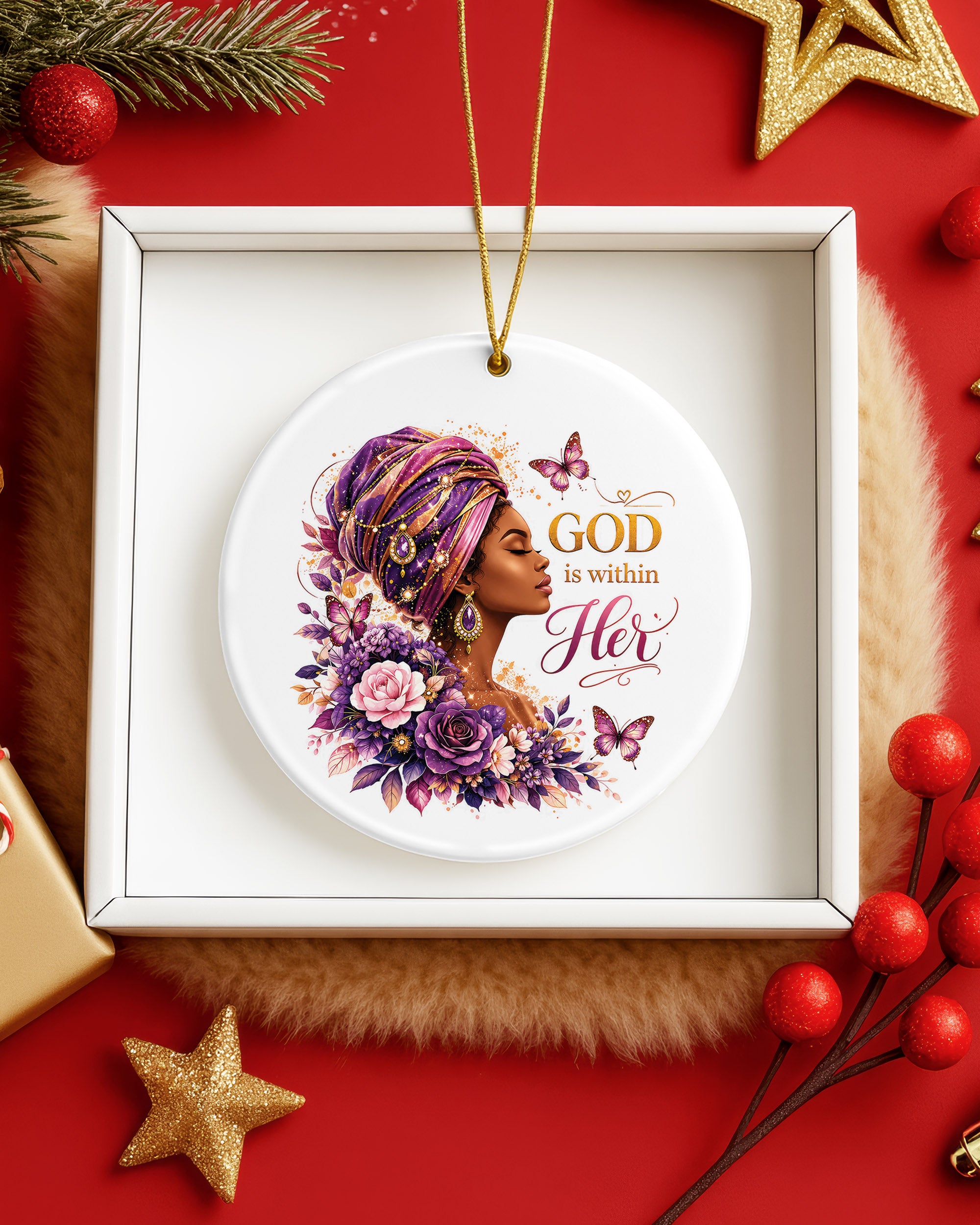 God Is Within Her Ornament - Black Woman Faith Christmas Keepsake