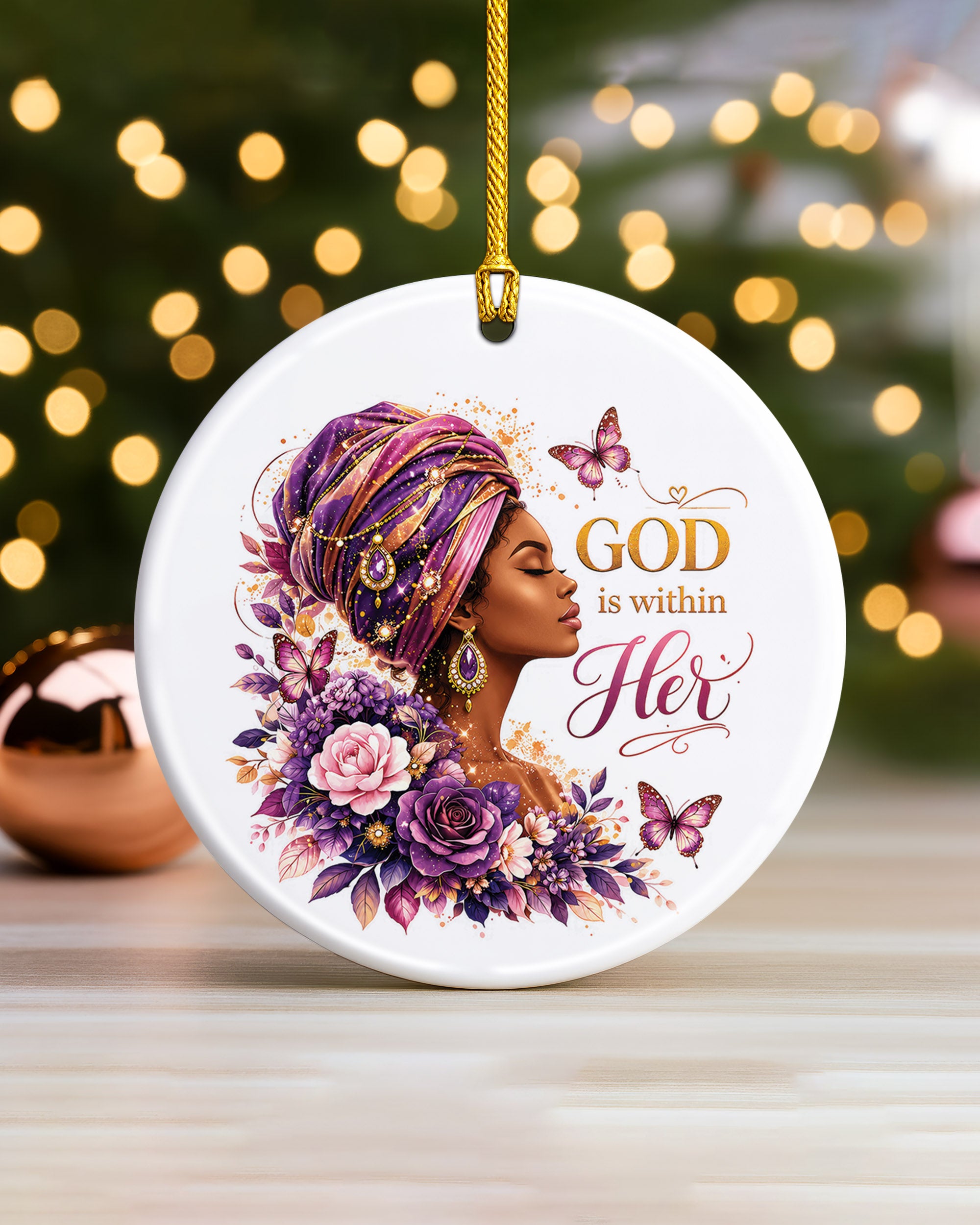 God Is Within Her Ornament - Black Woman Faith Christmas Keepsake