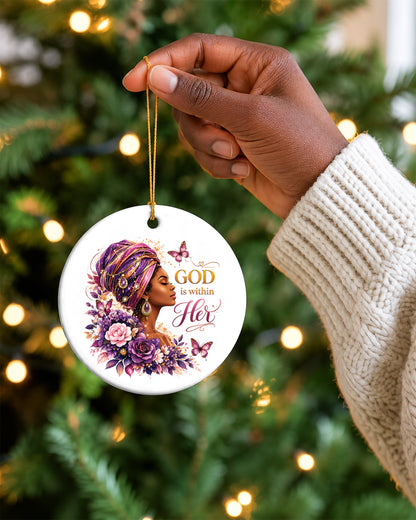 God Is Within Her Ornament - Black Woman Faith Christmas Keepsake