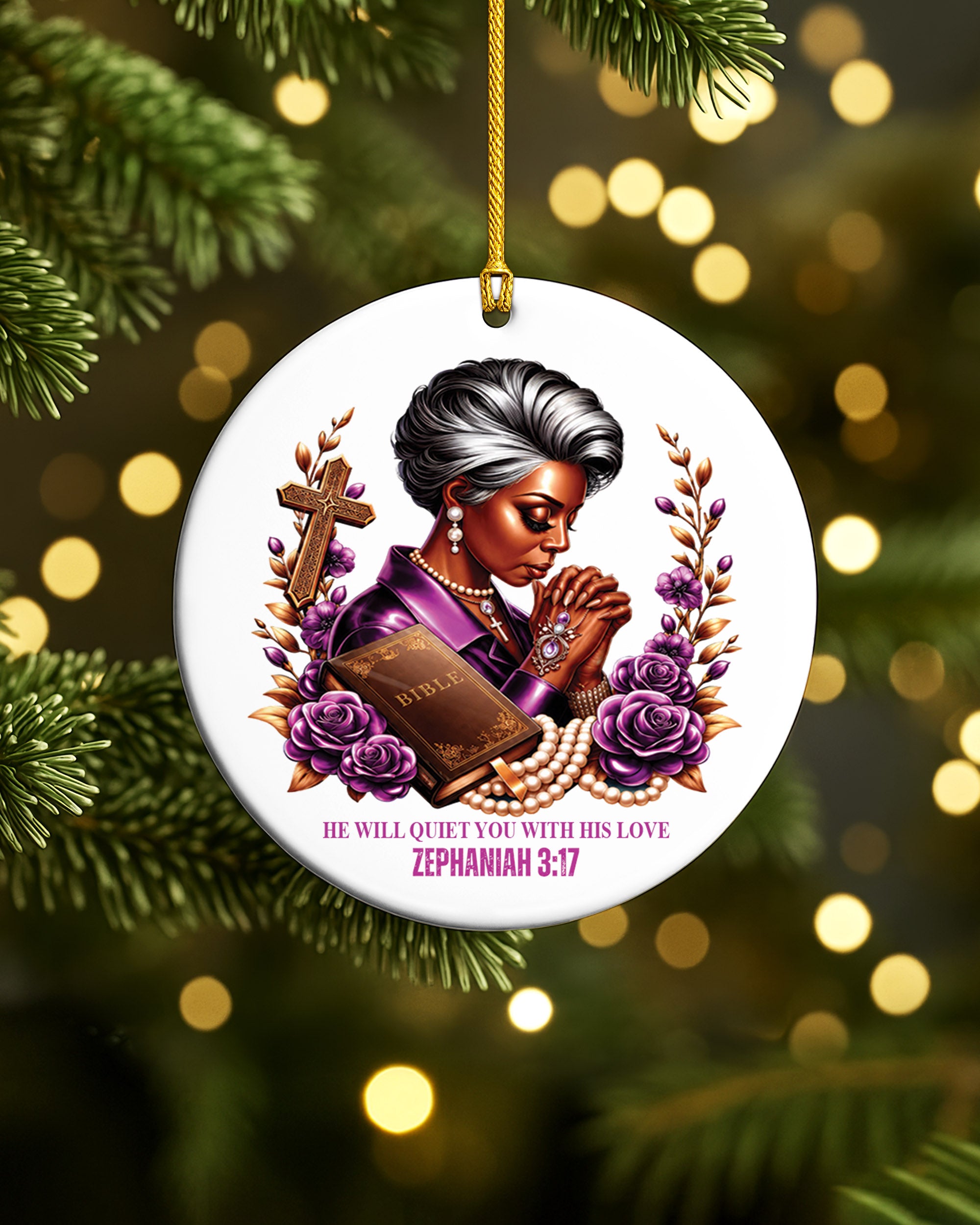 Zephaniah 3:17 Ornament - Black Woman Faith Christmas Ornament