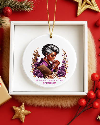 Zephaniah 3:17 Ornament - Black Woman Faith Christmas Ornament