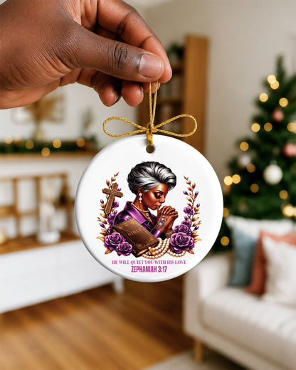 Zephaniah 3:17 Ornament - Black Woman Faith Christmas Ornament