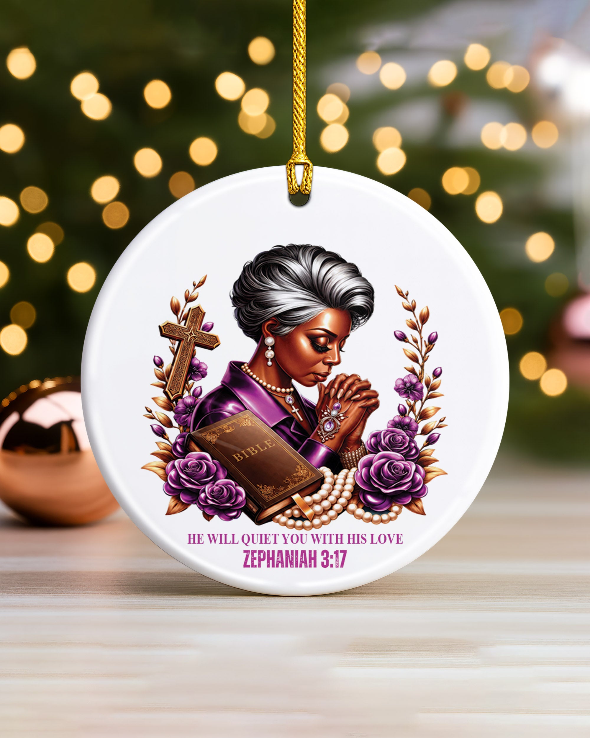 Zephaniah 3:17 Ornament - Black Woman Faith Christmas Ornament
