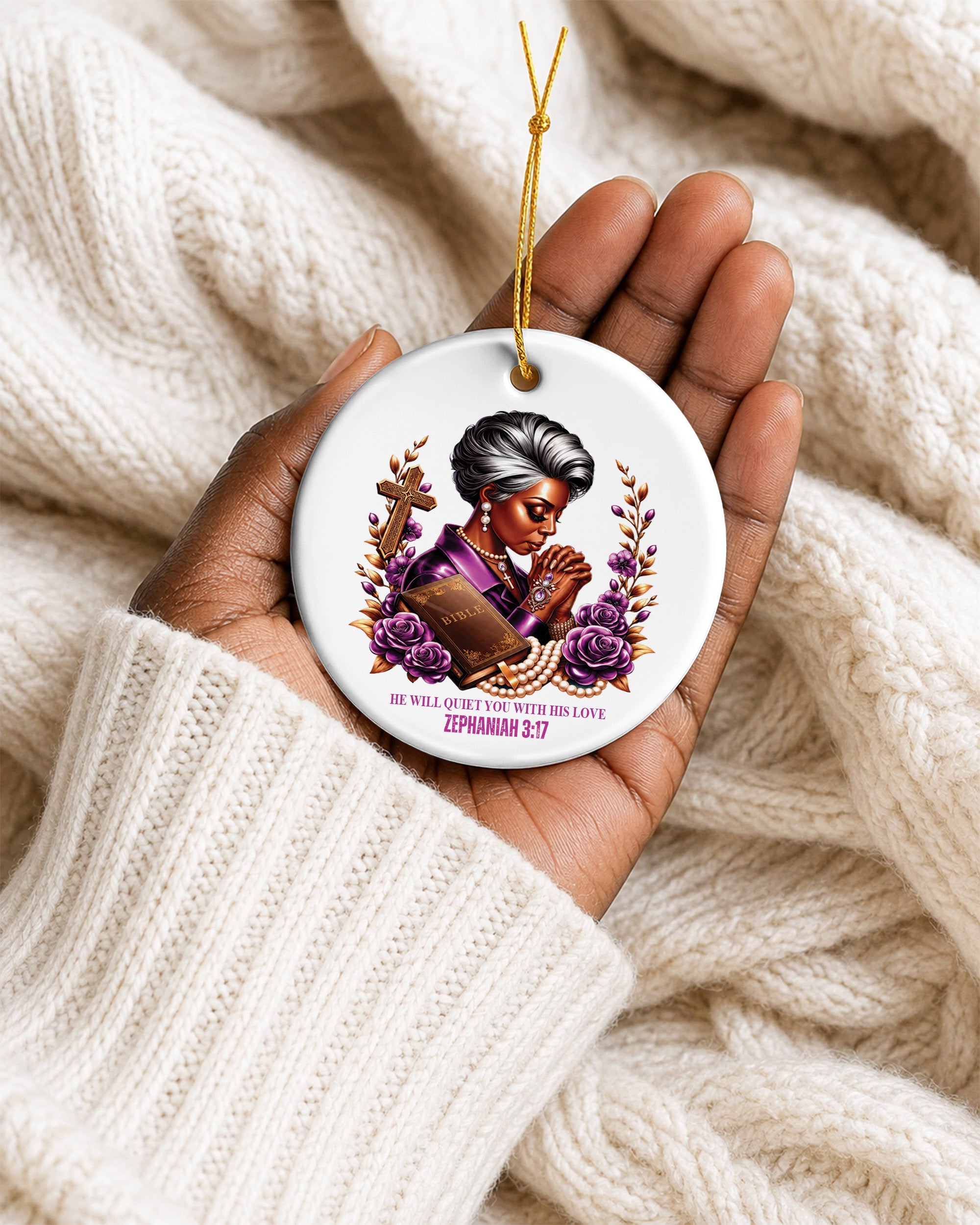 Zephaniah 3:17 Ornament - Black Woman Faith Christmas Ornament