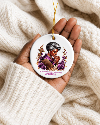 Zephaniah 3:17 Ornament - Black Woman Faith Christmas Ornament