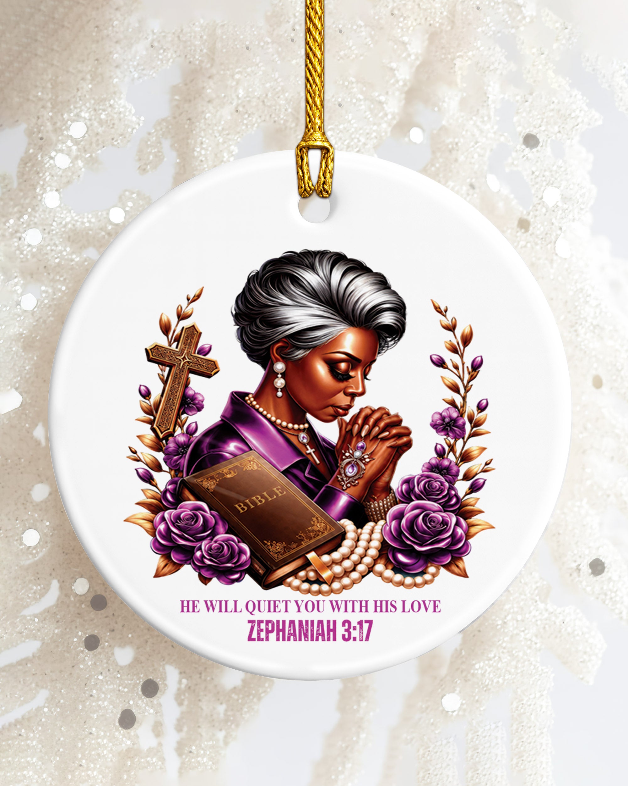 Zephaniah 3:17 Ornament - Black Woman Faith Christmas Ornament