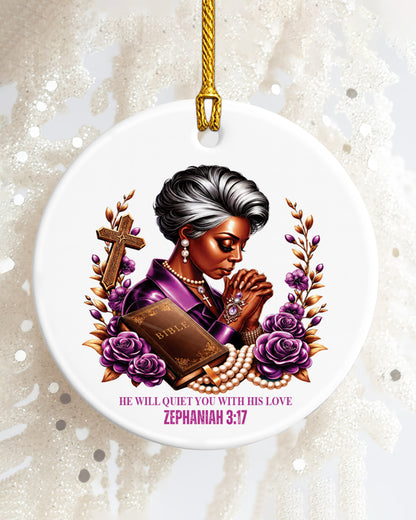 Zephaniah 3:17 Ornament - Black Woman Faith Christmas Ornament