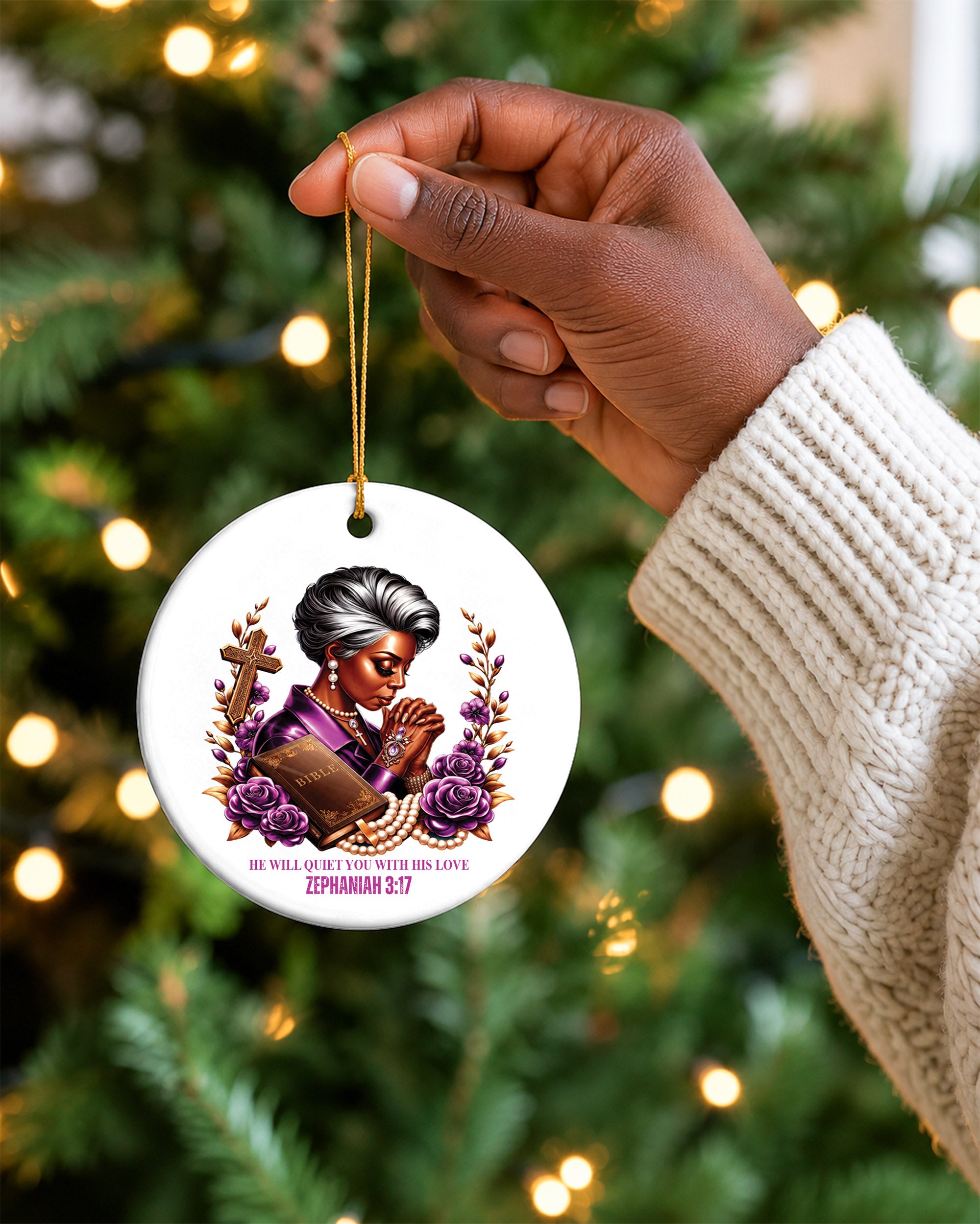 Zephaniah 3:17 Ornament - Black Woman Faith Christmas Ornament