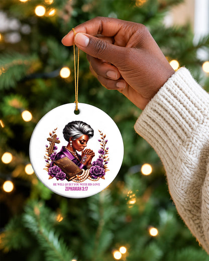 Zephaniah 3:17 Ornament - Black Woman Faith Christmas Ornament