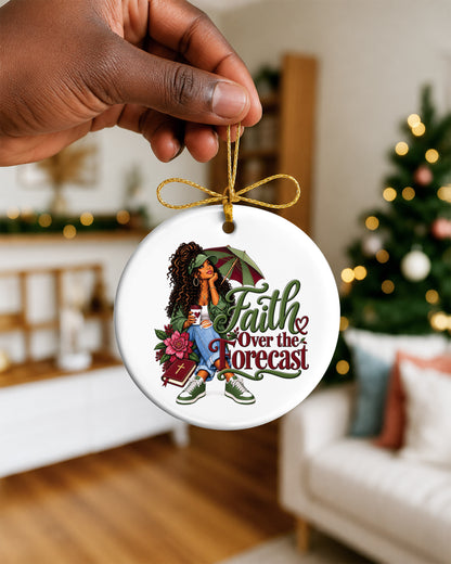 African American Woman Faith Over The Forecast Xmas Ornament