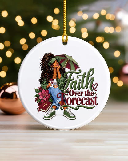 African American Woman Faith Over The Forecast Xmas Ornament