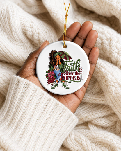 African American Woman Faith Over The Forecast Xmas Ornament