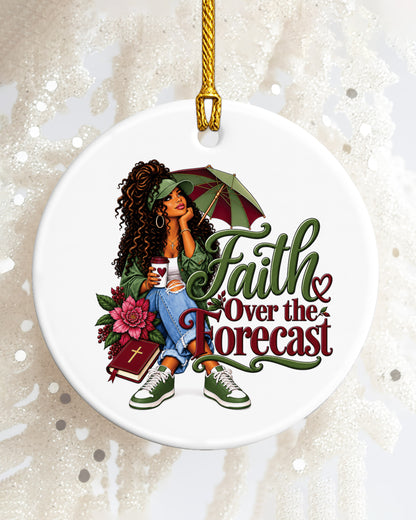 African American Woman Faith Over The Forecast Xmas Ornament