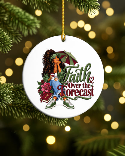 African American Woman Faith Over The Forecast Xmas Ornament