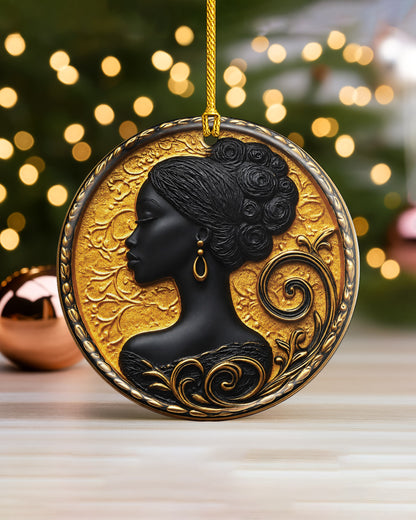 Black Queen Cameo Christmas Ornament Gold African Woman Decor