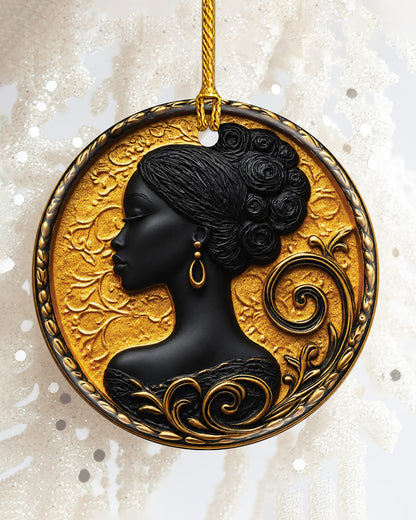 Black Queen Cameo Christmas Ornament Gold African Woman Decor