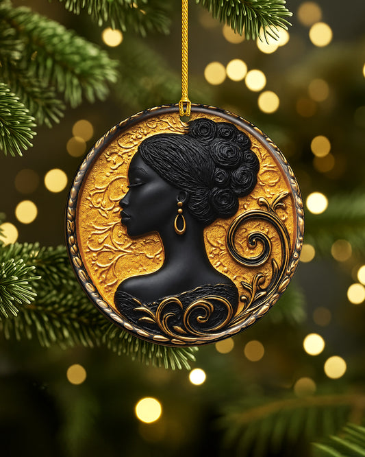 Black Queen Cameo Christmas Ornament Gold African Woman Decor