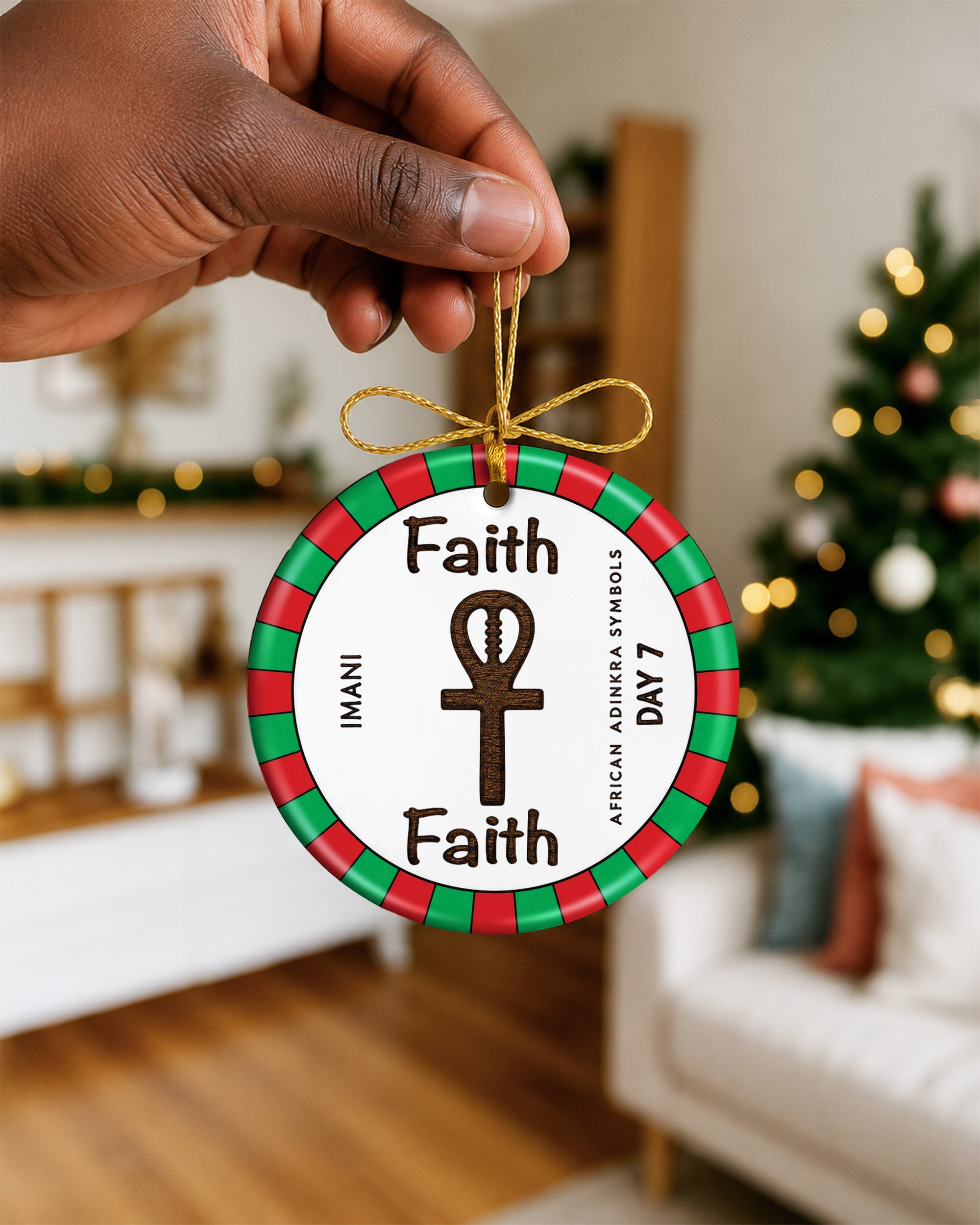 Kwanzaa Imani Ornament - African Adinkra Faith Symbol Christmas Gift