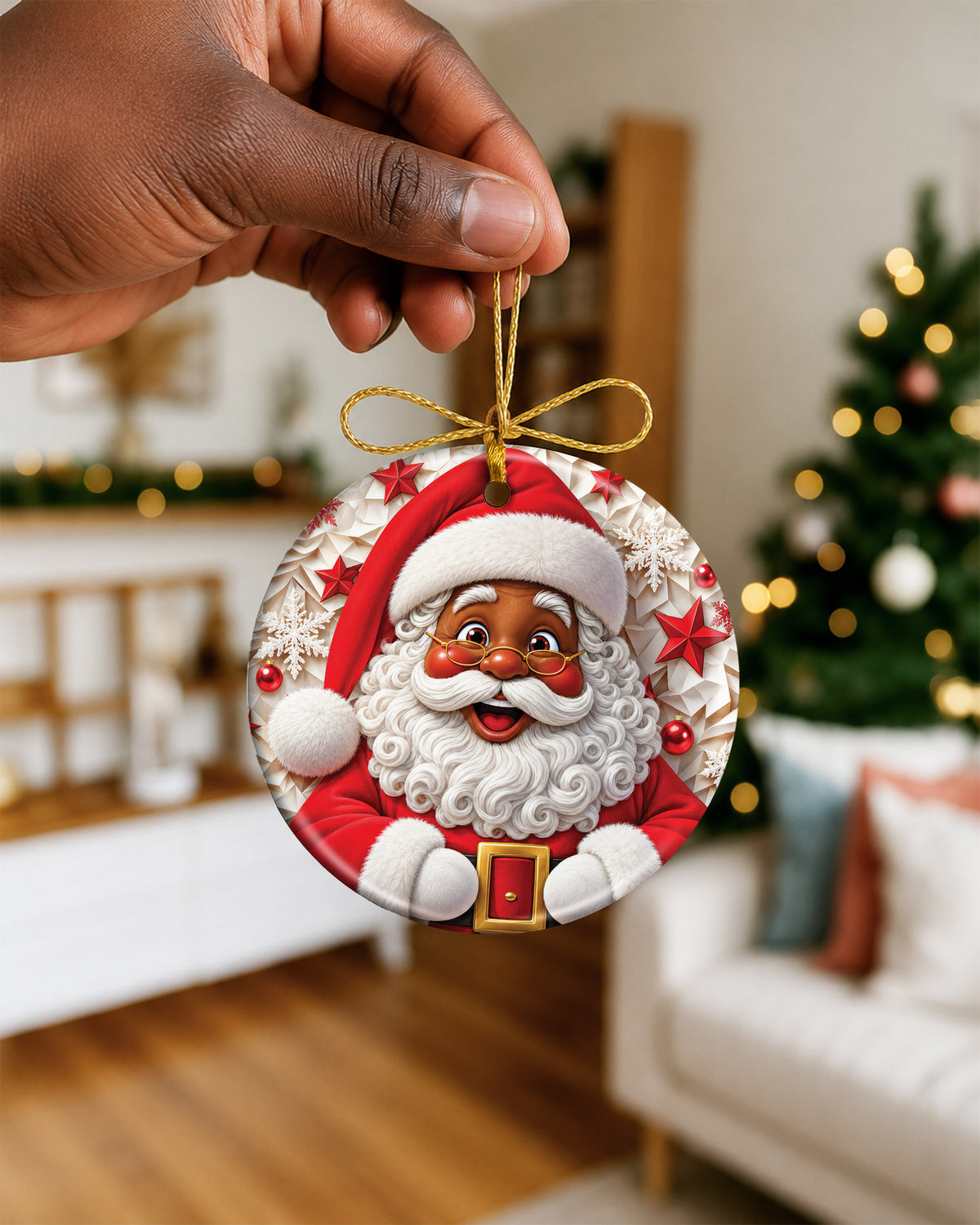 Black Santa Christmas Ornament - African American Tree Hanging Decor