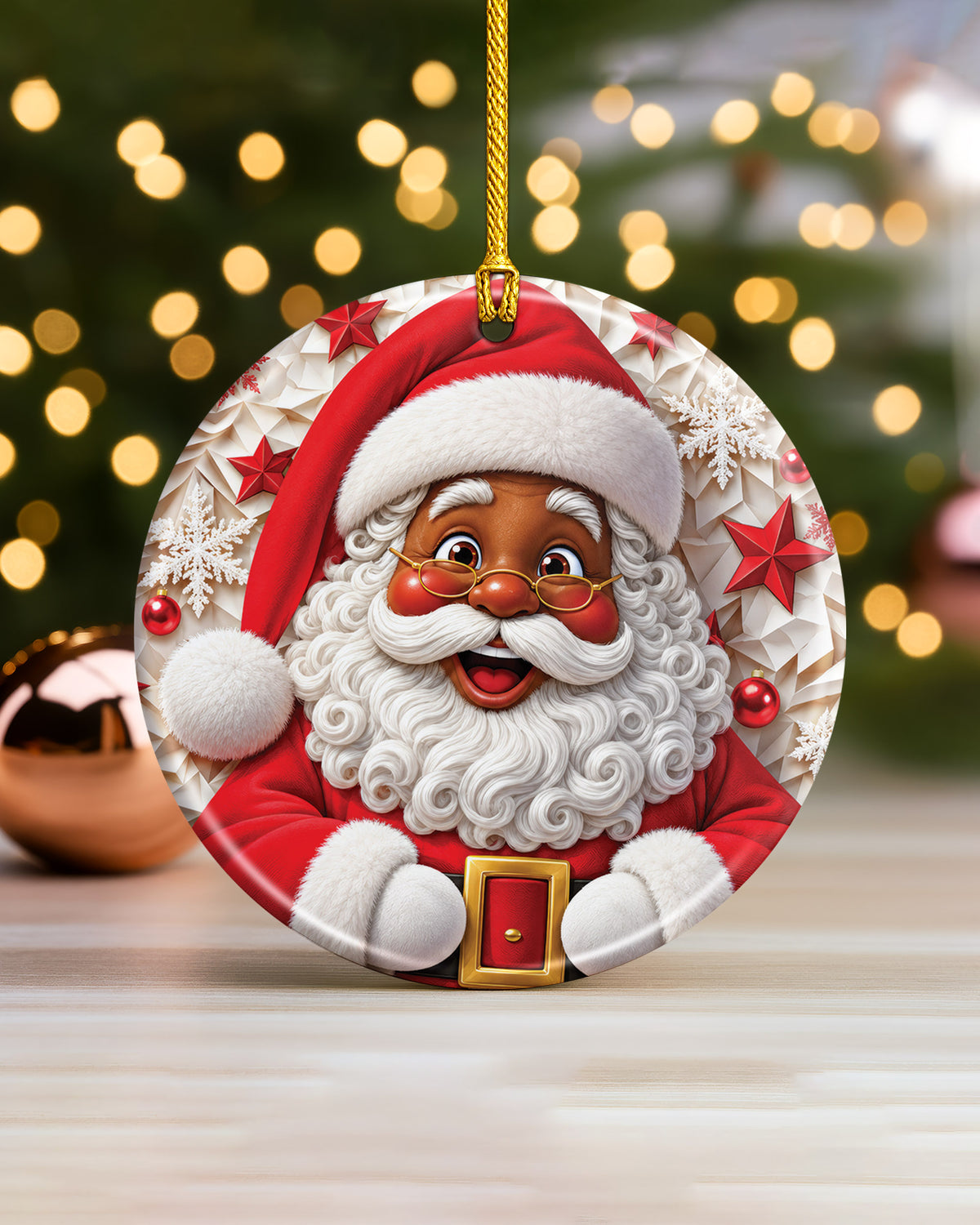 Black Santa Christmas Ornament - African American Tree Hanging Decor