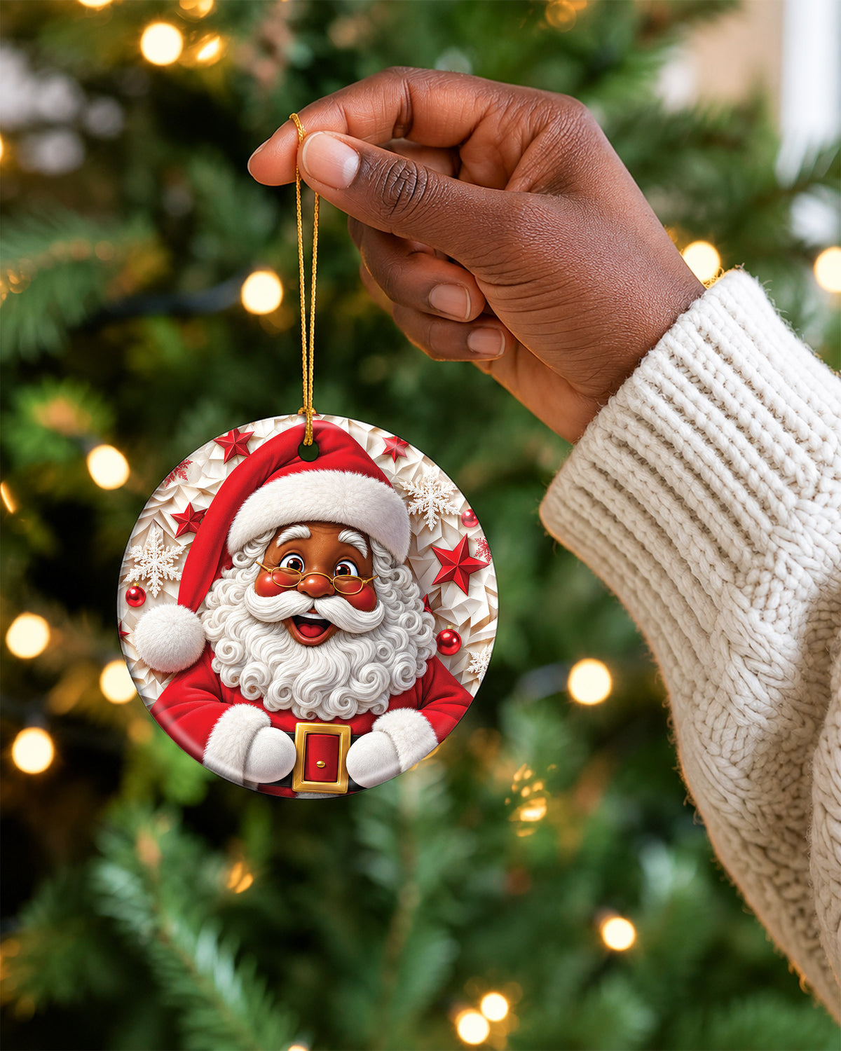 Black Santa Christmas Ornament - African American Tree Hanging Decor