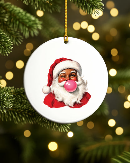 Black Santa Blowing Bubble Gum Ceramic Ornament